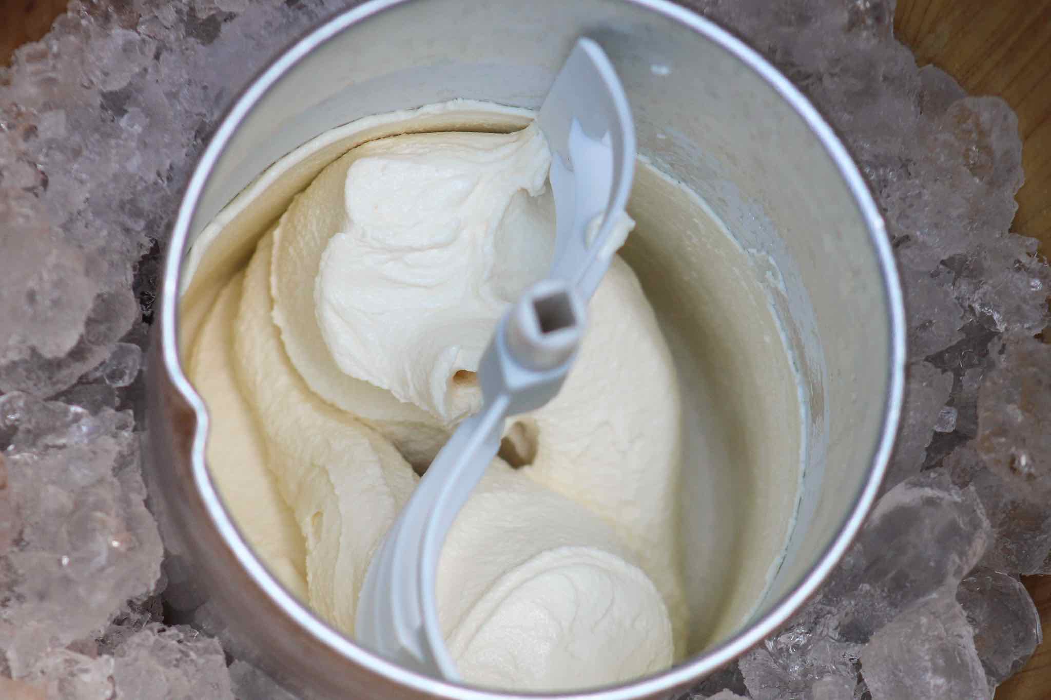 finished ice cream in ice cream maker