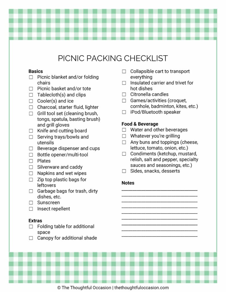 picnic packing checklist